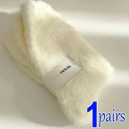 Women Socks 1-3Pairs Synthetic Mink Fleece Winter Warm Thick Middle Tube Hosiery
