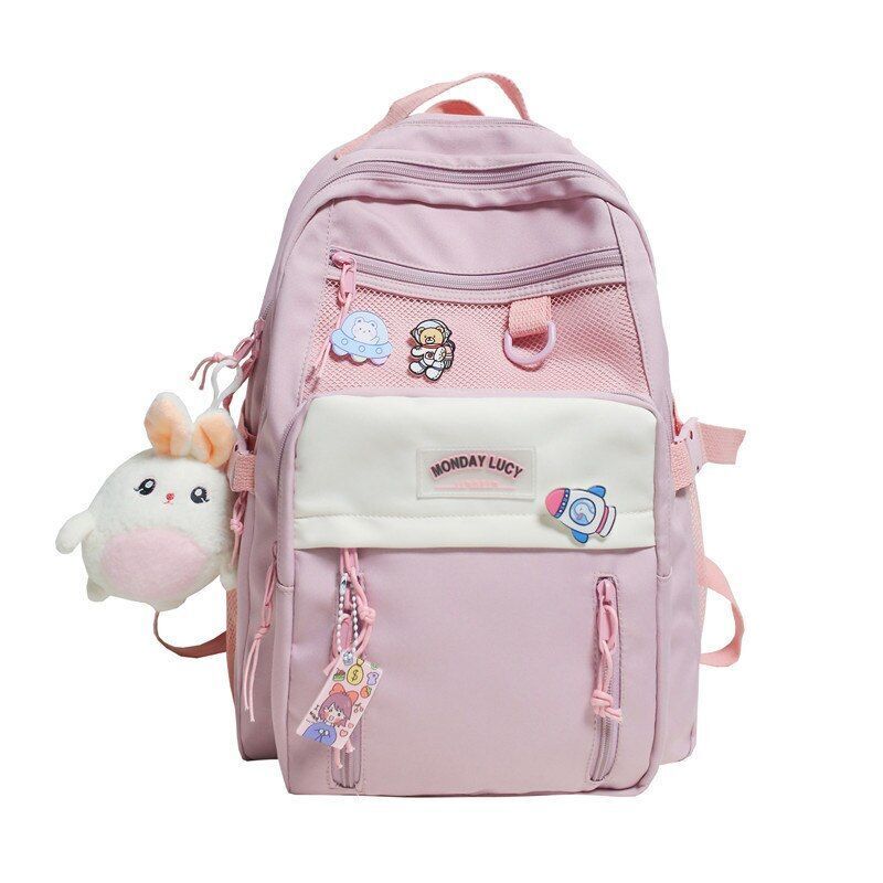 Nylon Backpack College Style Large Travel Rucksack School Bags Purple/Pink/Black