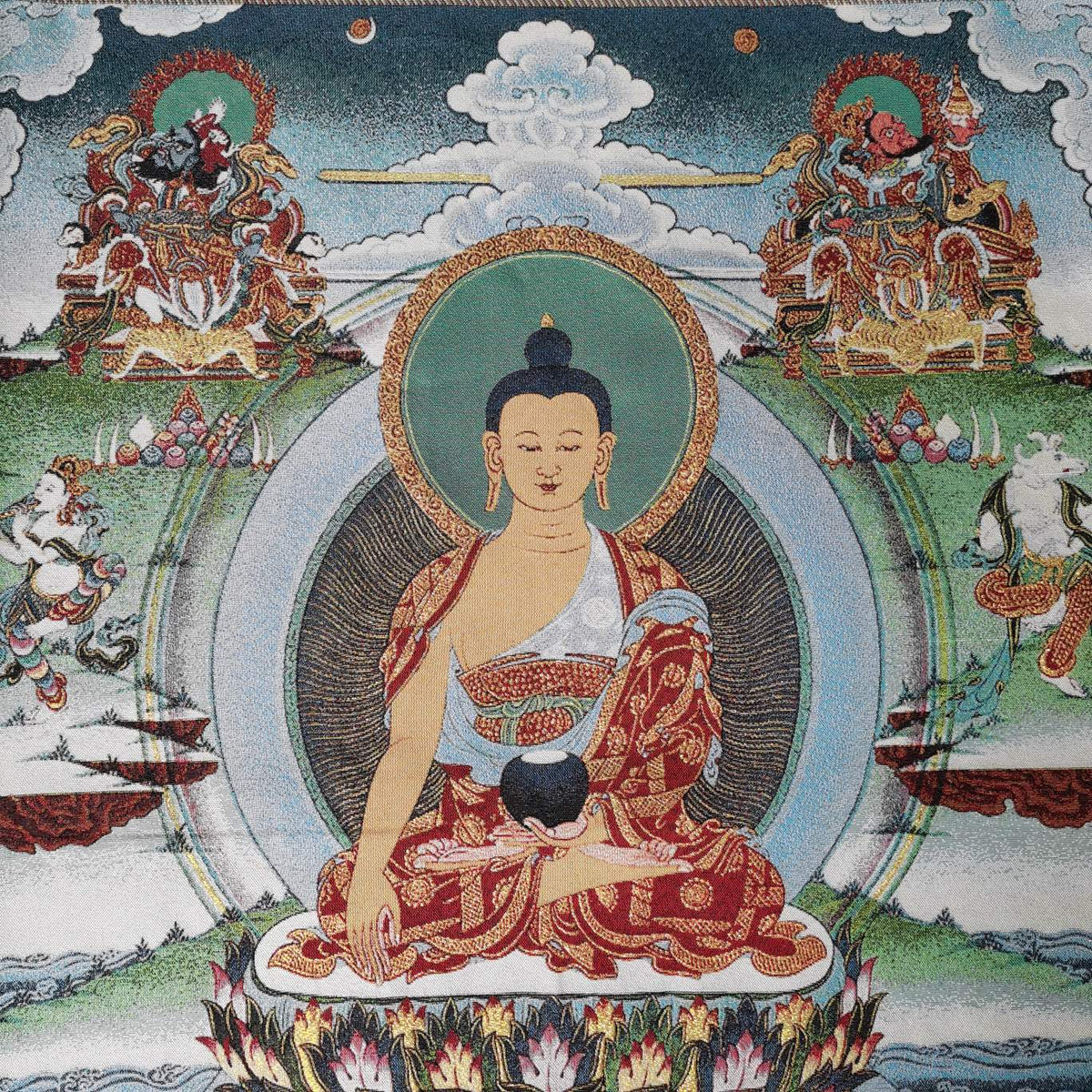 36" Tibet Tibetan Cloth Silk Sakyamuni Buddha 4 Dharma Protector Tangka Thangka