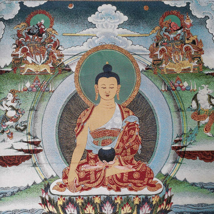 36" Tibet Tibetan Cloth Silk Sakyamuni Buddha 4 Dharma Protector Tangka Thangka