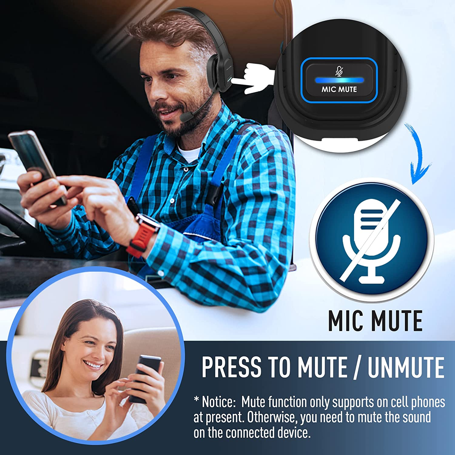 Wireless Headphone Blue Parrot Headset Bluetooth Truck Driver Noise Cancelling