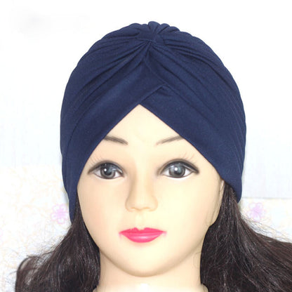 Women Stretchy Turban Hat Muslim Hat Solid Color Wrap Hijab Knotted Indian Caps