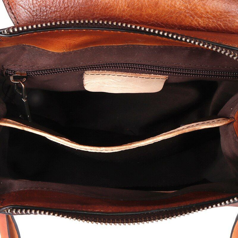 Vintage Backpack Knapsack Travel Bag Genuine Leather Rucksack 22*13*24 CM Brown