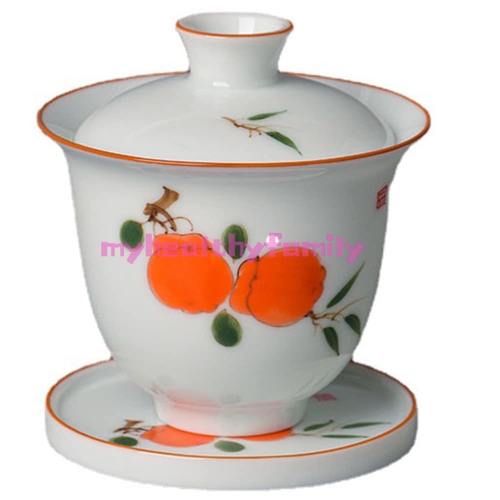 100ml Hand Painted Persimmon Pattern Gaiwan Teacup Porcelain Tea Bowl Tea Set