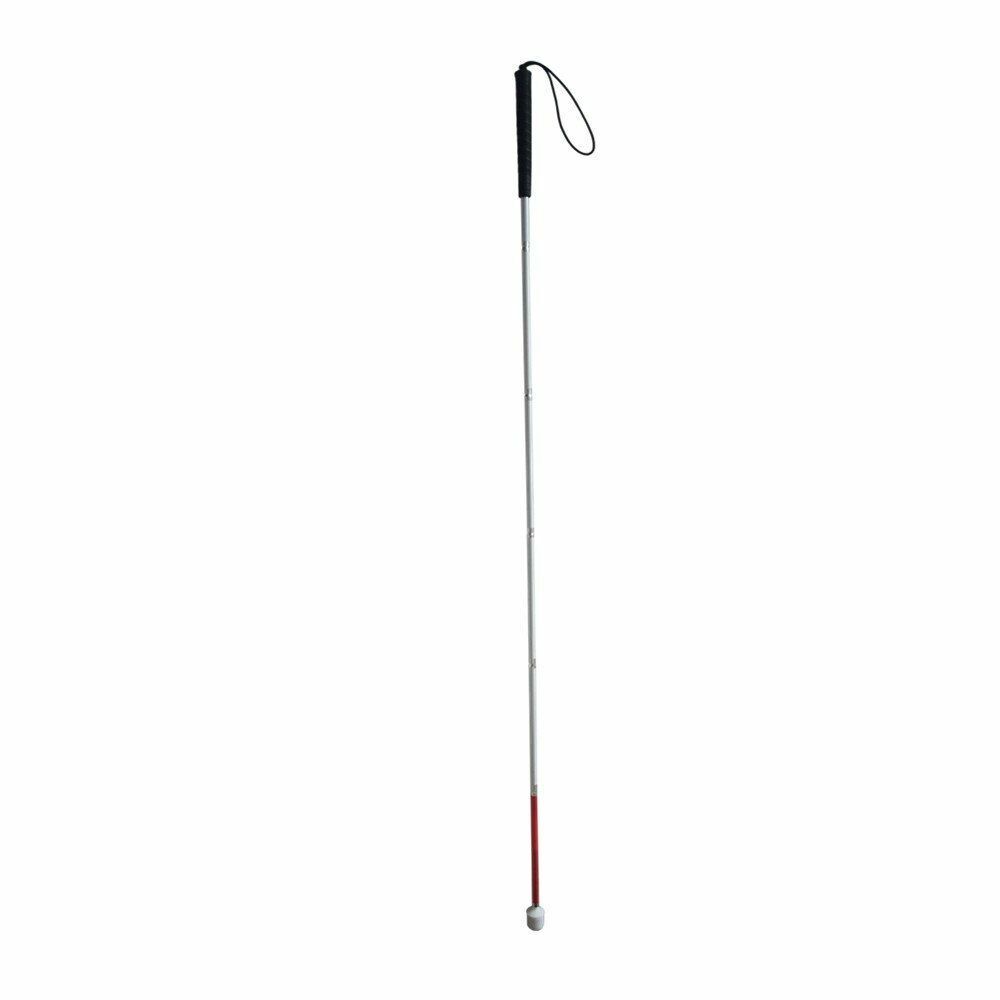 125cm-155cm Aluminum White Cane Black Rubber Handle 6 Joints Fold Walking Stick
