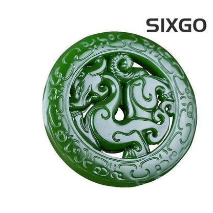 Hetian Jade Dragon Pendant Carved Green Jade Double-Sided Amulet for Wealth