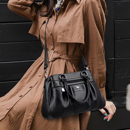 Handbag 3 Layers Leather Bags Big Capacity Tote Bag Women Vintage Shoulder Bags