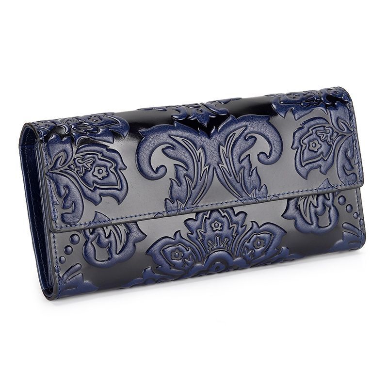 Genuine Leather Purse Large Clutch Long Purse Floral Print Wallets 10*2.5*20.5CM