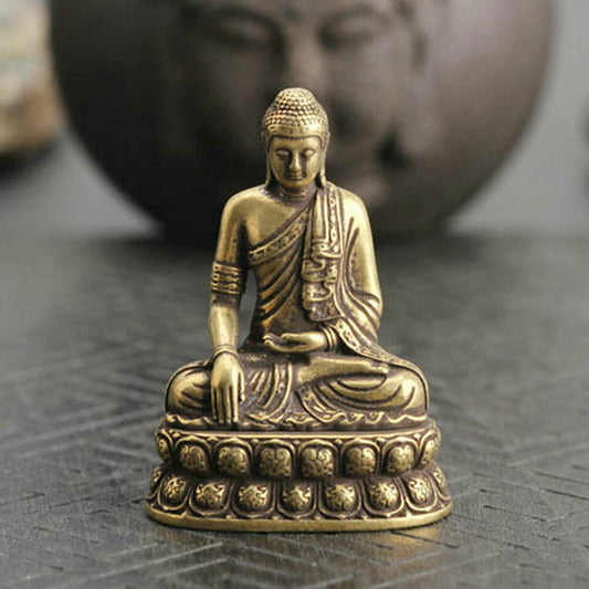 Bronze Brass Tibet Buddhism Buddhist Sakyamuni Buddha Figure Small Statue USA