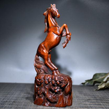Chinese Vintage Boxwood Carving Horse Statue Collection Sculpture Nice Art Work