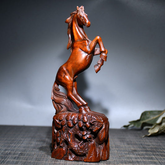 Chinese Vintage Boxwood Carving Horse Statue Collection Sculpture Nice Art Work