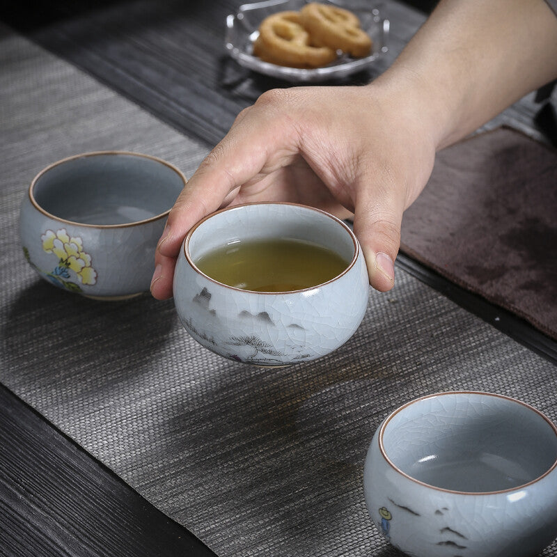 2pc 130ml Ruyao Cup Crackle Glaze Porcelain Cup of Tea Under Glaze Chinese Tea