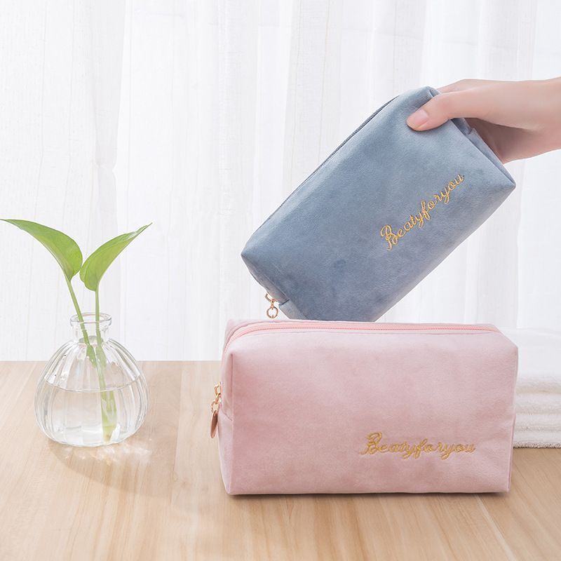 Cosmetic Bag Soft Velvet Make Up Storage Toiletry Package Travel Organizer Pouch