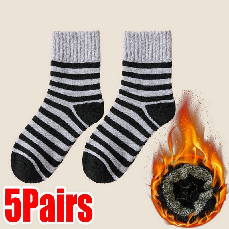 Men Socks 5Pairs Terry Fabrics Winter Woolen Merino Thick Thermal Warm Sportwear