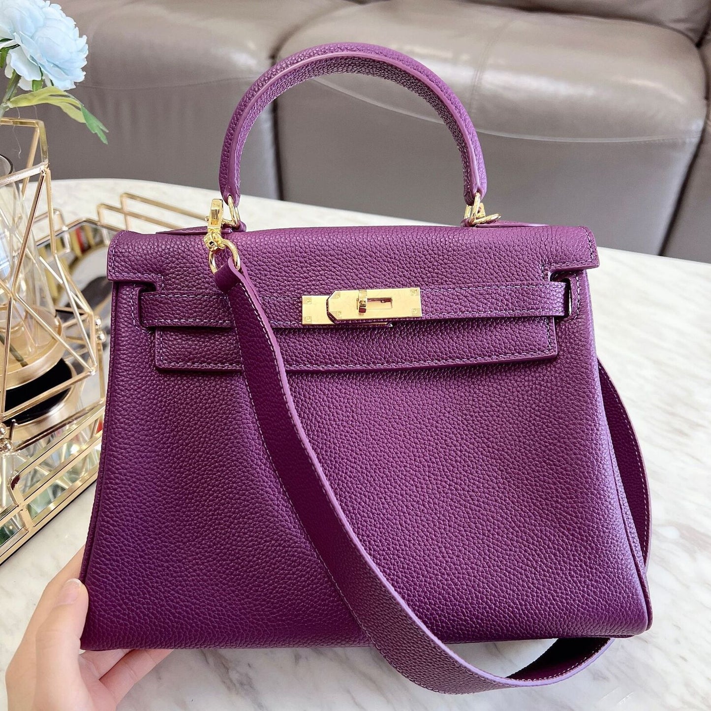 25/28) Real Leather Small Flap Briefcase Tote Shoulder Bag Purse Handbag Fashion