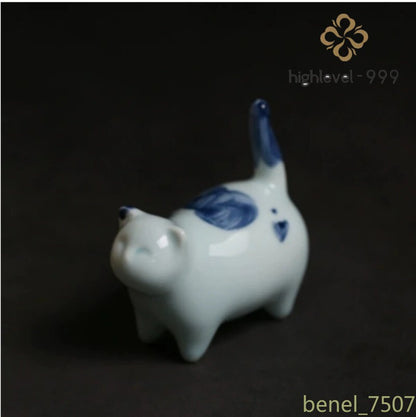 Chinese Tea Spirit Ceramic Cute Cat Tea Pet Figurines Tea Ceremony Zen Table