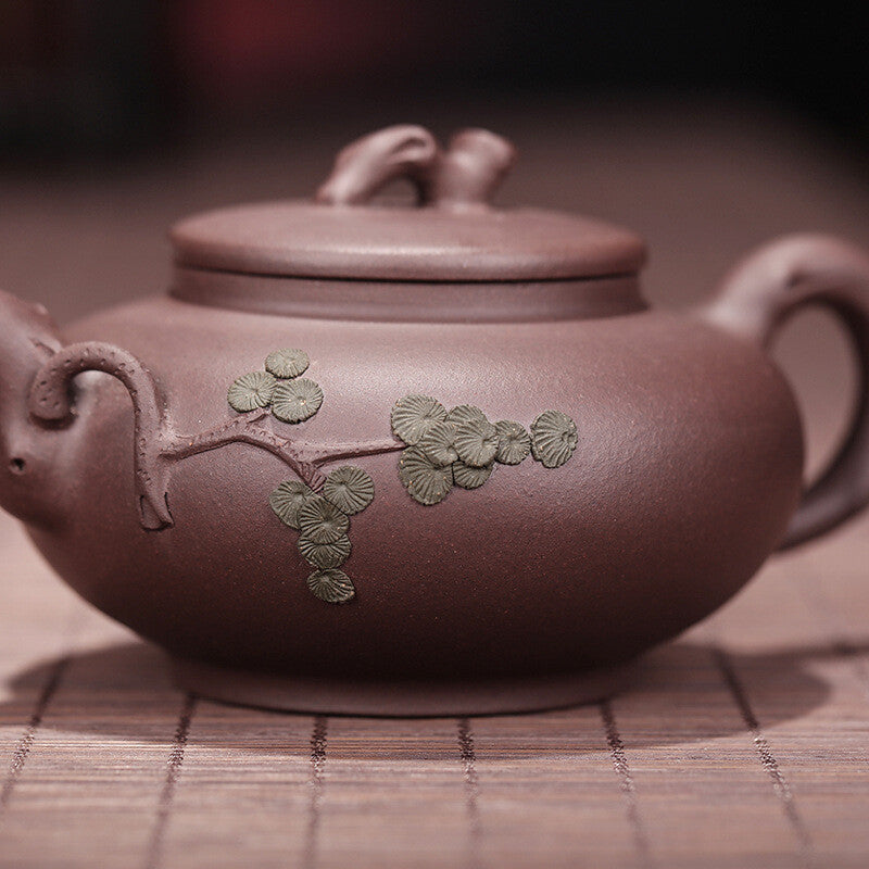 4.9"Collect China Yixing Zisha Pottery Purple Clay 110ML 7 Hole Tpine Tree Eapot