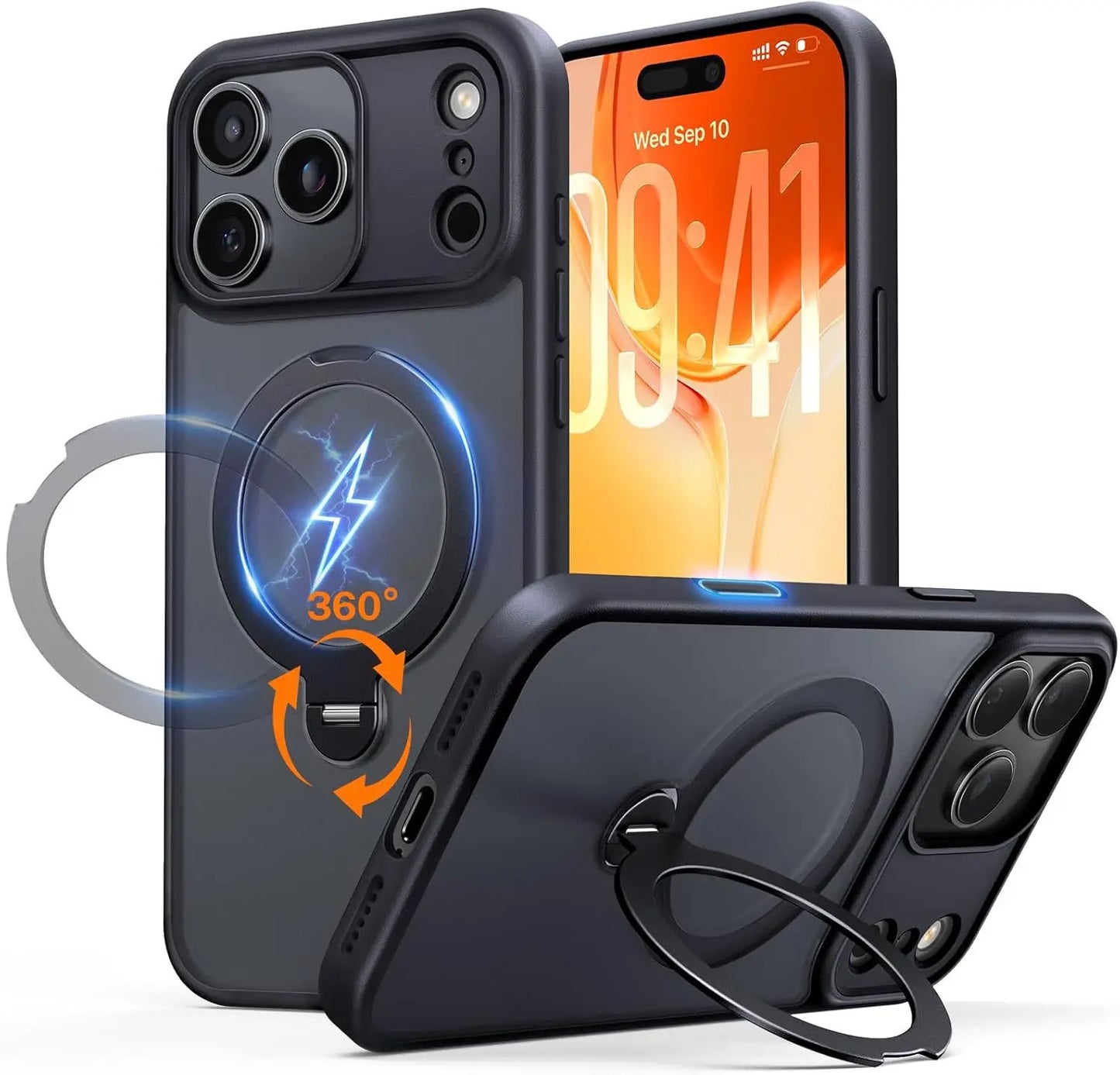 Matte Magnetic 360° Rotating Pivot Stand Phone Case for iPhone 17 Pro Max/16/15