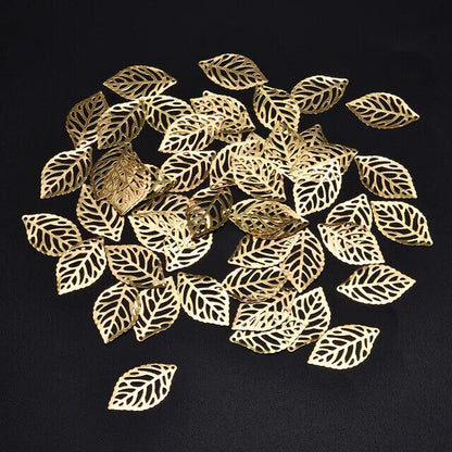 Metal Handicraft Clasps Leaf Filigree Pendant Jewelry Making Decoration 100pcs