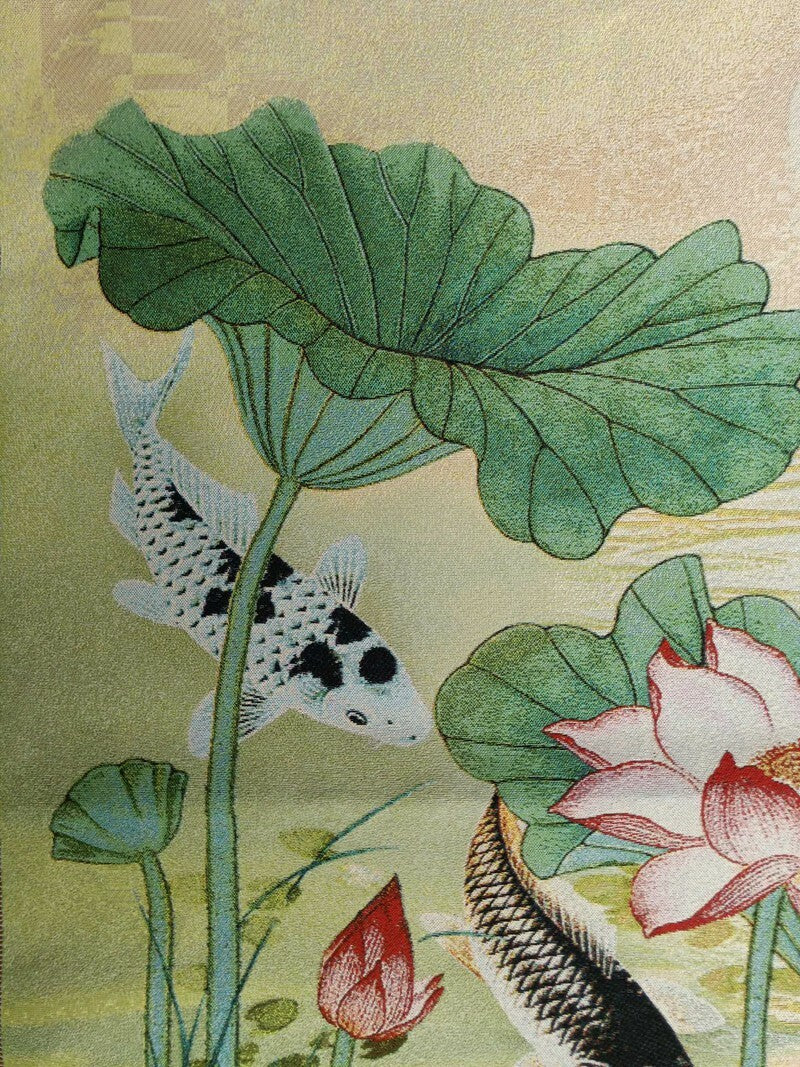 Chinese Old Exquisite Silk Embroidery Painting "Lotus Fish“
