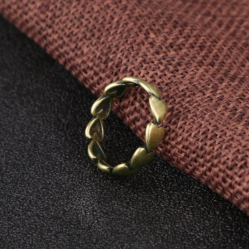 Vintage Brass Heart Ring Adjustable Open Retro Bronze Finger Ring