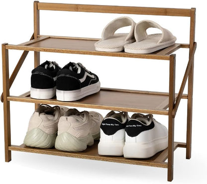 Installation-Free 3-Tier Shoe Rack for Closet & Entryway Foldable Bamboo Storage