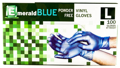 Emerald Shannon 100 Count SIZE LARGE Powder-Free Vinyl Gloves – 4 Mil, Blue