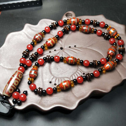 Tibetan Ethnic Style Retro Agate Double Line Dzi Bead Necklace Jewelry