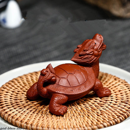 Chinese Mascot Dragon Turtle Statue Handmade Tea Pet Yixing Zisha Tea Play Small