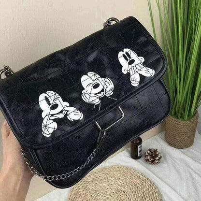Shoulder Bag Pu Material Bag Cartoon Cat Pattern Crossbody Bag Black Color