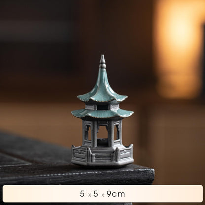 Hexagonal Pavilion Ceramic Tea Pet 9cm 3.6in Tea Play Tea Ceremony Decoration