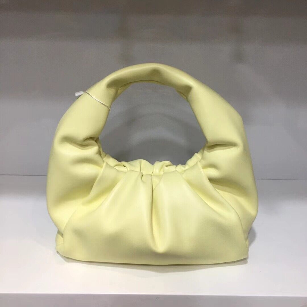 Small Mini Real Leather Ruched Tote Pouch bag Purse Clutch Clip on Top Handle