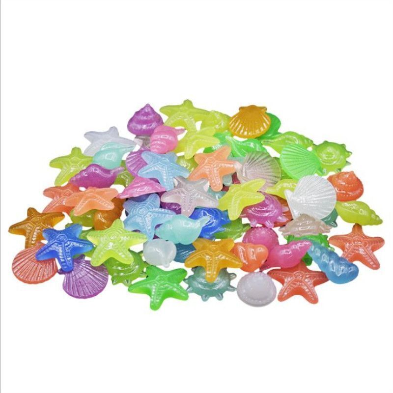 Aquarium Decor 50Pcs Luminous Stones Colorful Shell Starfish Conch Shape Pebbles