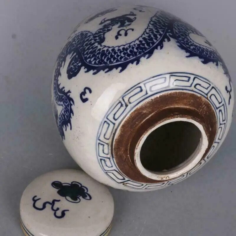 Chinese Blue and White Porcelain Pot Qing Guangxu Dragon Design Jar Tea Caddy