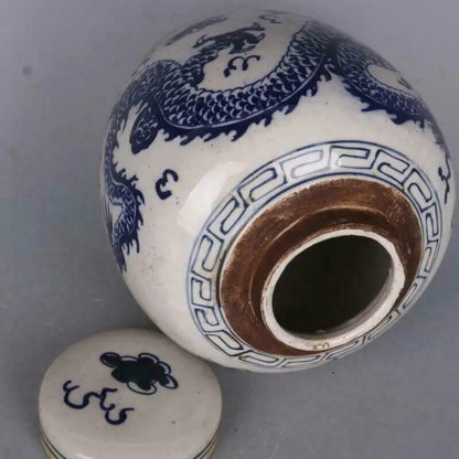 Chinese Blue and White Porcelain Pot Qing Guangxu Dragon Design Jar Tea Caddy