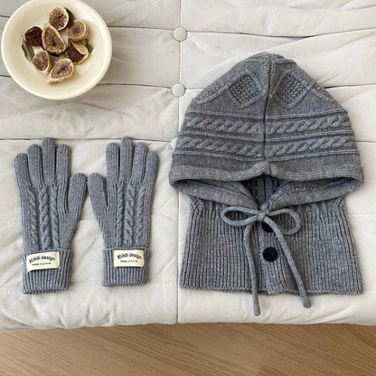 Women Winter Knitted Hat Gloves Set Warm Thicken Imitation Cashmere Scarf Shawls