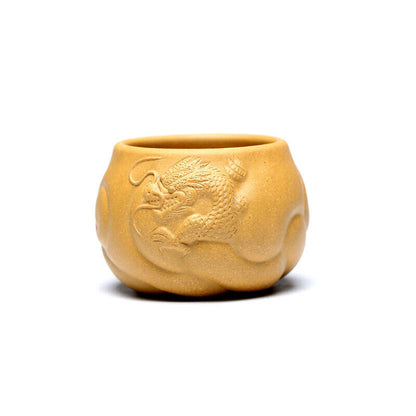 one cup true yixing zisha purple clay Chinese handmade dragon carved master cup