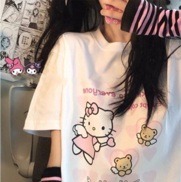 Hello Kitty T-Shirt Cotton Short Sleeve Breathable Cartoon Anime
