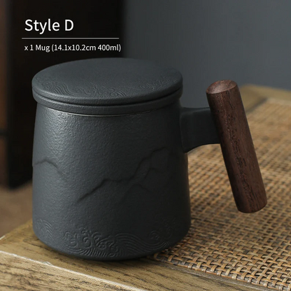 Embersceramic Ceramic Tea Mug with Infuser Relief Mountain Coffee Tea Cup 400ml