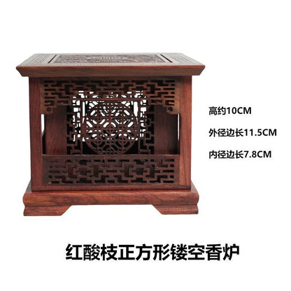 Red Rosewood Incense Burner Hexagonal Hollow Double Layer Wood Censer 10×13.5cm