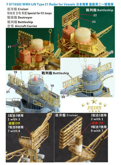 Fivestar PE 1/700 FS710302 WWII IJN Type 21 Radar for Vessels