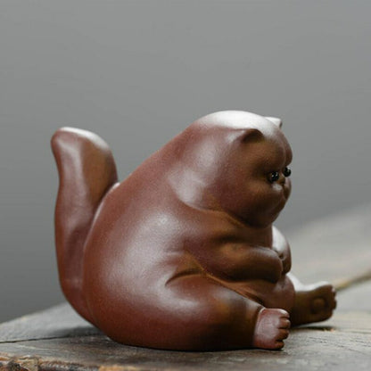 Purple Clay Cat Ceramic Animal Figurines Zisha Tea Pet Cats Crafts Household