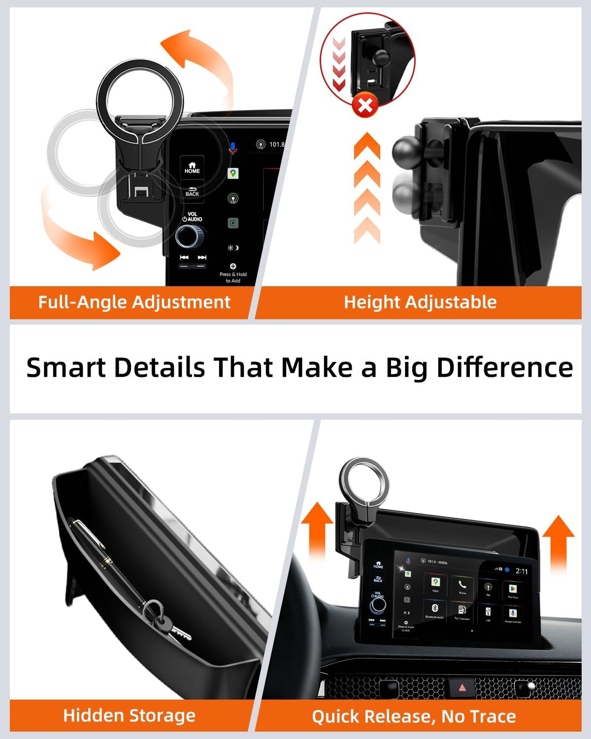 Magnetic Phone Holder for Honda Civic 11Th Gen 2022 2023 2024 2025 2026, 360° Ca