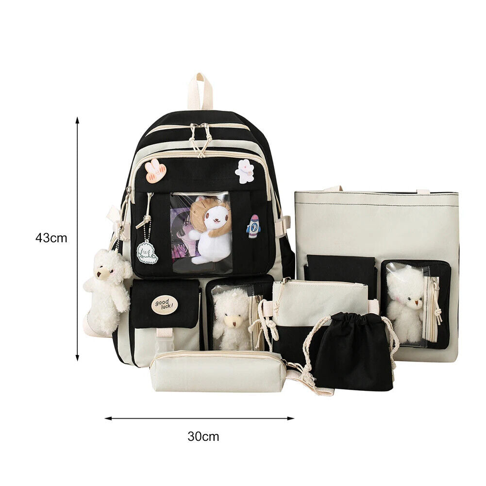 5pcs/set Women Backpack Bookbags Teenage Student School Bag Travel Rucksack