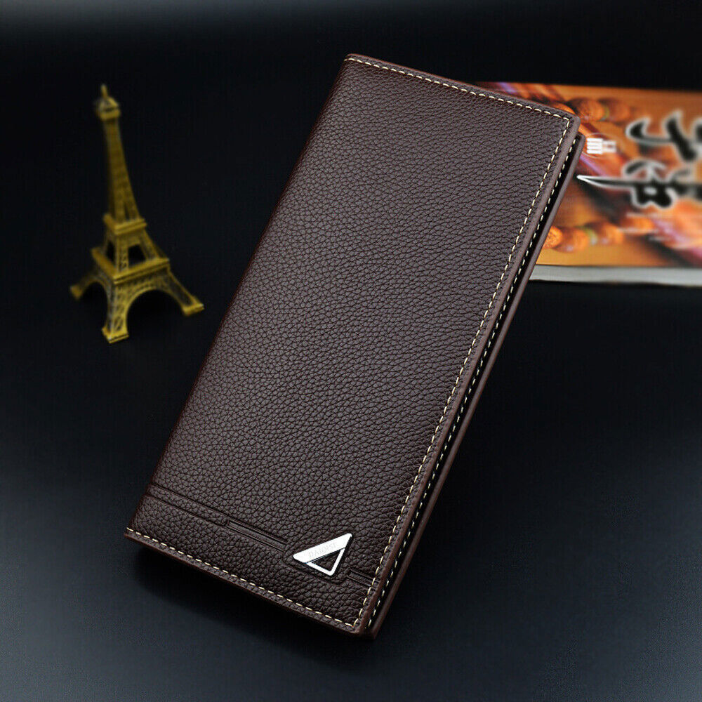 Men's Bifold Leather Wallet Long Zip Clutch Purse Credit Card Holder Handbag