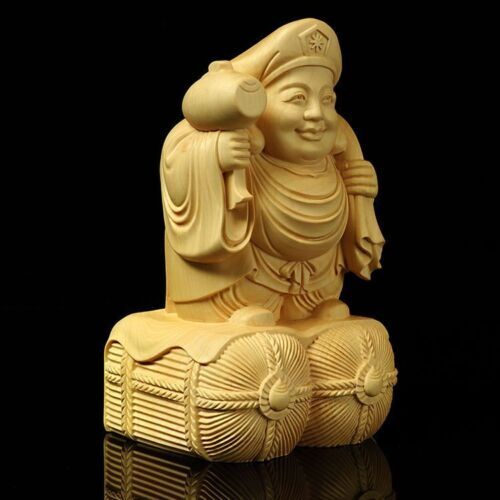 2.3" New Boxwood Carving Creative Decoration DAIKOKUTEN God of Buddha Statue