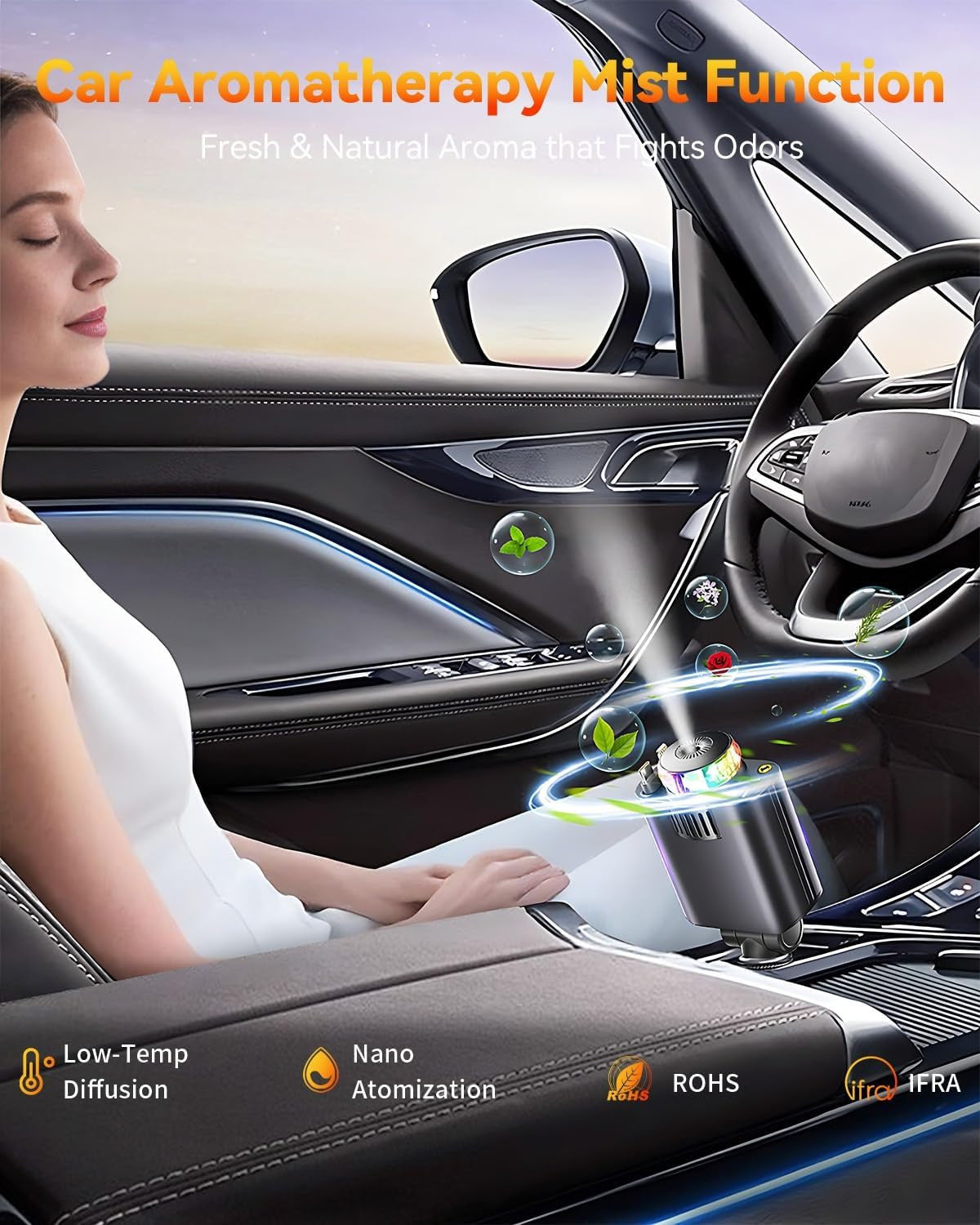 Retractable Car Charger with Air Freshener Diffuser & Star Lights,Multi Port Cig