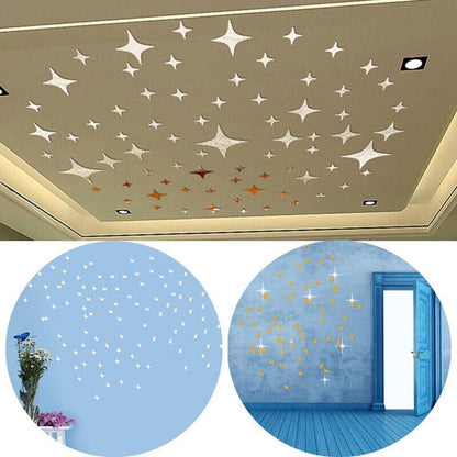 3D Star Acrylic Wall Stickers 50Pcs Removable Baby Kids Bedroom Ceiling Glitters