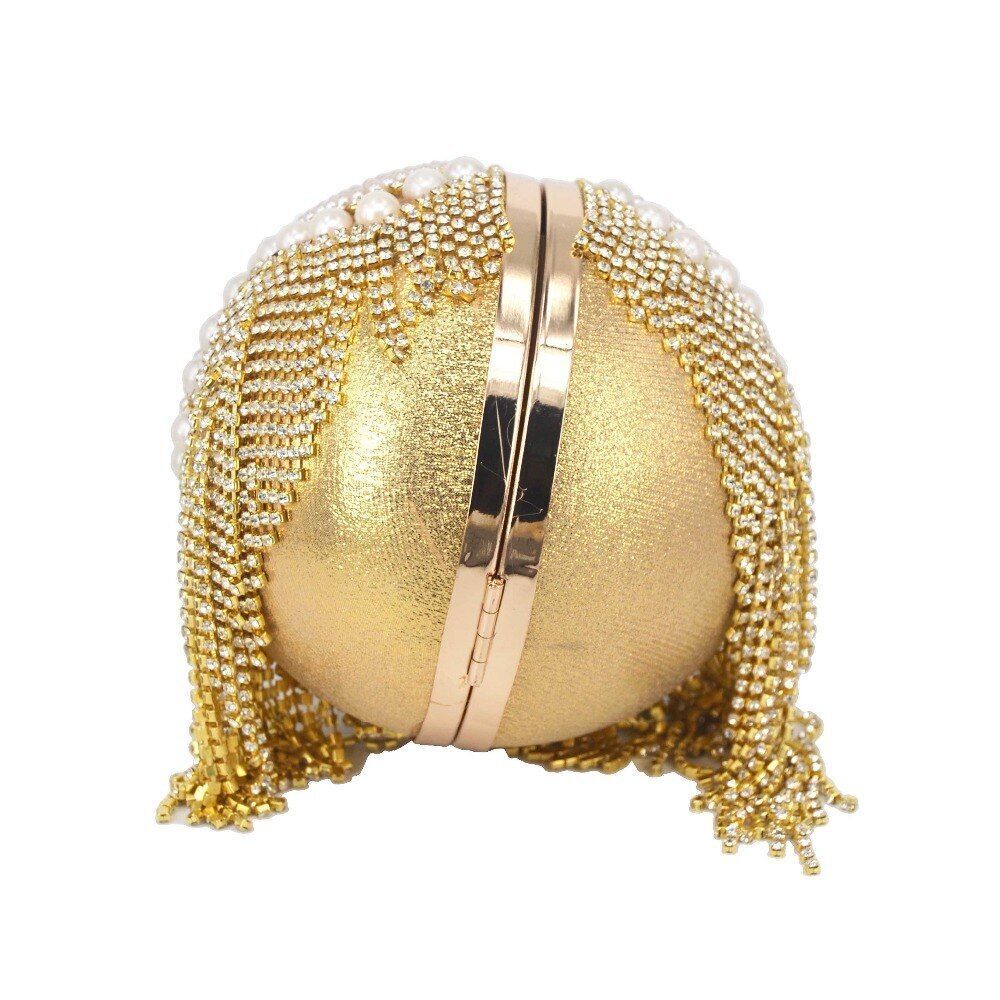 Golden Silver Beaded Ball Bag Tassels Purse Handbag Crystal Clutch Shoulder Bags