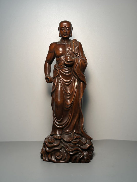 Vintage Chinese Boxwood Carving Ksitigarbha Buddha Statue Wood Sculptures Decor